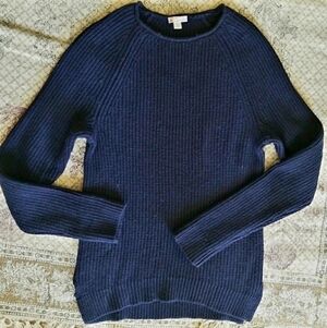 Gap Ribbed Navy Blue Sweater Women's Small S Round Neck Side Slits Cotton Wool